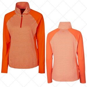 Cutter & Buck Coastal Navigator Quarter‑Zip Pullover – Orange Stripe – Men’s M